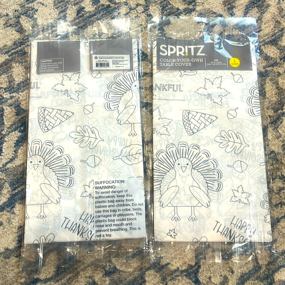 Spritz Thanksgiving Color your own Table Cover, 54 in. x 84 in. 2 Pack